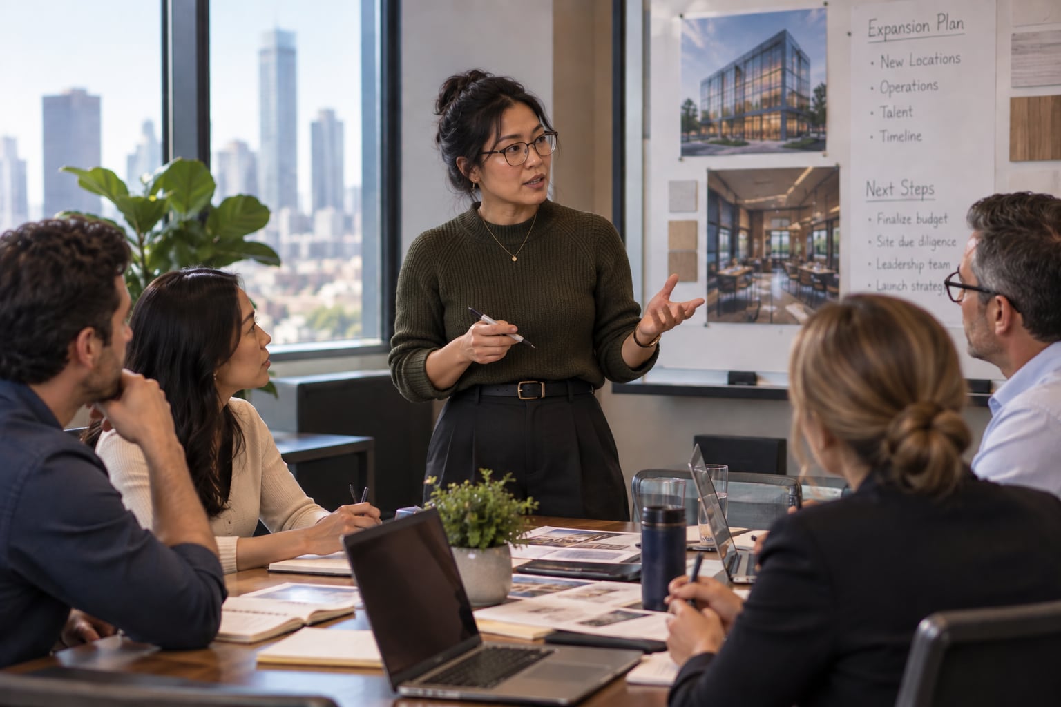 Business leader presenting an expansion plan to colleagues